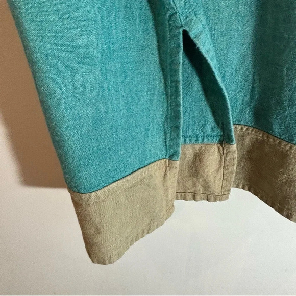 KALIYANA SZ M-L Crew Neck Colour Block Side Slit Linen Rayon Blend Tunic Top - Picture 4 of 5